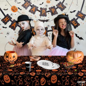 KatchOn, Pumpkin Halloween Tablecloth Plastic - 54x90 Inch, Pack of 3 | Pumpkin Tablecloth, Black and Orange Halloween Table Covers | Halloween Table Cloth Disposable, Pumpkin Halloween Decorations