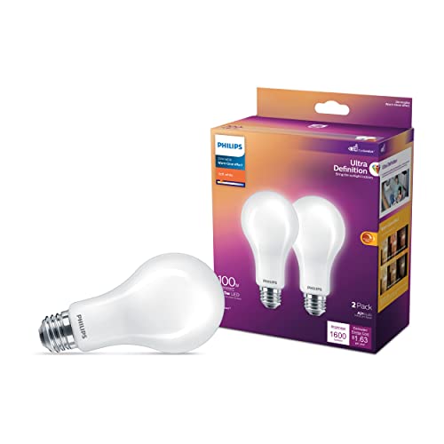 Philips LED Flicker-Free Frosted Dimmable A21 Light Bulb - EyeComfort Technology - 1600 Lumen- Soft White (2700K)- 12.5W=100W - E26 Base - Title 20 Certified - Ultra Definition - Indoor - 2-Pack