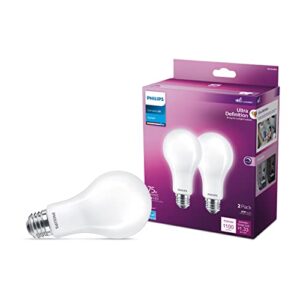 philips led a21 ultra definition frosted dimmable led light bulbs - flicker-free 75w light bulbs with eyecomfort technology - daylight 5000k lightbulb - 1100 lumen - e26 base - 2 pack