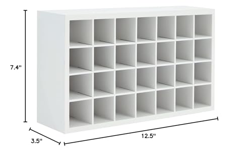 Paint Bottle Organizer with 28 Compartments for Artists Craft Supply Storage, Artwork, Drawing, and Painting (White, 12.5 x 3.5 x 7.4 In)