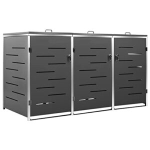 Triple Wheelie Bin Shed,Outdoor Trash can Storage,Outdoor Toy Storage,Garden Shed,Includes Luxury Springs and Convenient Lid,for Backyards and Patios, 81.5"x30.5"x45.3" Stainless Steel,Lockable