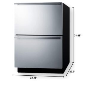 Summit Appliance ADFD243OS 24" Wide Outdoor 2-Drawer All-Freezer, Stainless Steel/Panel-Ready Door, Black Cabinet, Frost-Free, ADA Compliant