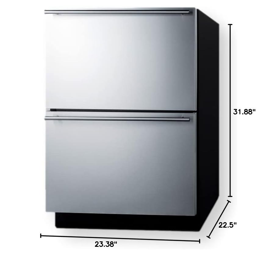 Summit Appliance ADFD243OS 24" Wide Outdoor 2-Drawer All-Freezer, Stainless Steel/Panel-Ready Door, Black Cabinet, Frost-Free, ADA Compliant