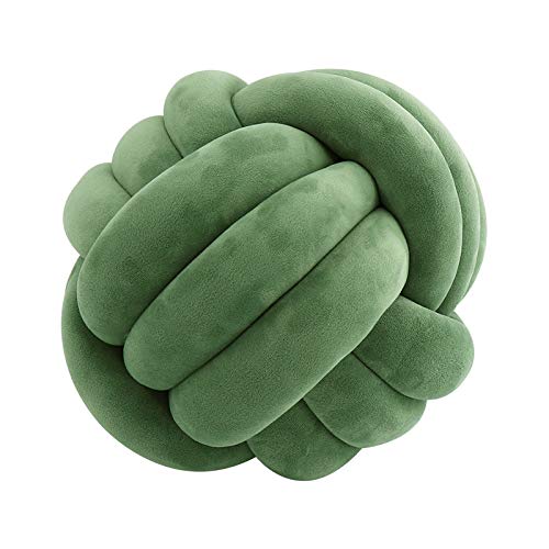 CinYana Knot Ball Throw Pillow Plush Toy Household Decoration Bed Room Office Sofa Couch Decor Simple Knotted Pillow 3-Strand Cotton Ropes Weaving (9.8", Olive Green)