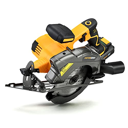 MOTORHEAD 20V ULTRA 6-1/2” Cordless Circular Saw, Lithium-Ion, Laser, LED, Edge Guide, 0-50° Bevel, Cutting Depth: 2-1/4”(0°),1.65”(45°), 2Ah Battery, 2 Blades: 24T, 40T, USA-Based (MH-03-CS-B1-0-2)