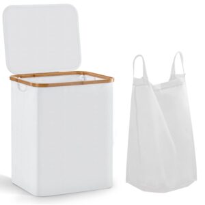 66l laundry hamper with lid and liner bag, 19.7" tall laundry basket with handle, waterproof and collapsible cloth hamper for bedroom and bathroom, white