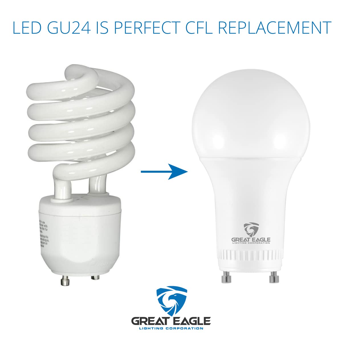 Great Eagle Lighting Corporation 40W GU24 LED Light Bulb, Dimmable, 2700K Warm White, UL, Twist-in 2 Prong (4-Pack)