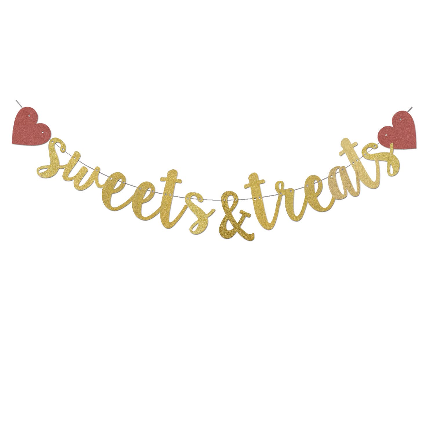 ZMYDZ Sweets & Treats Banner, Gold Glitter paper Birthdy Wedding Baby Shower Bridal Shower Engagement Party Decorations Wonka bar/Ice cream Banner