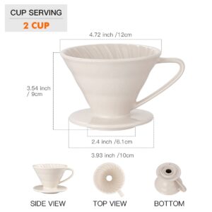 YOLIFE Pour Over Coffee Dripper, Pour Over Cone Coffee Maker, Ceramic, 2 Cup, Off White