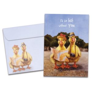 tree-free greetings - humorous birthday cards for husband - artful designs - 1 card + matching envelopes - made in usa - 100% recycled paper - 5"x7" - lost without you (go61450)