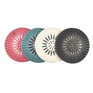 Drain Strainer Hair and Debris Catcher Set Shower and Sink Drain 4 Pack, 5.12” *5.12” *0.48”, White, Blue, Pink, Dark Gray