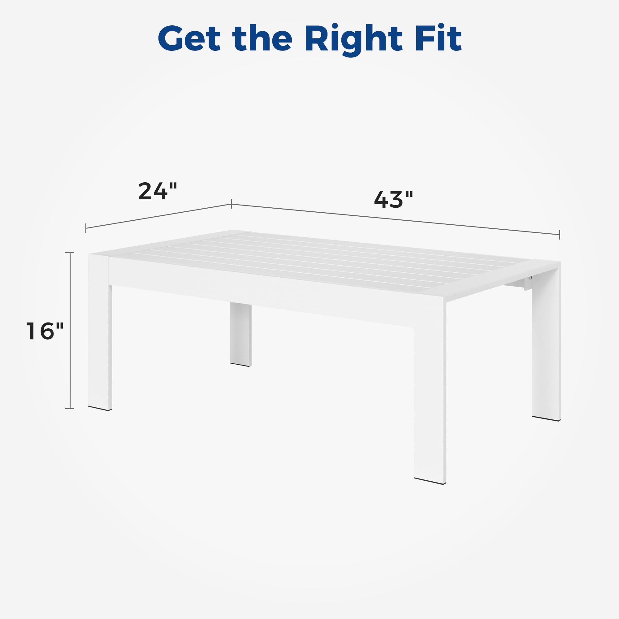 Wisteria Lane Aluminum Outdoor Furniture Patio Coffee Table, All-Weather Outdoor Metal Coffee Table, Modern Rectangle Coffee Table for Balcony, Garden, White