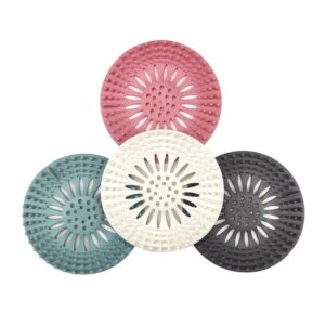 drain strainer hair and debris catcher set shower and sink drain 4 pack, 5.12” *5.12” *0.48”, white, blue, pink, dark gray