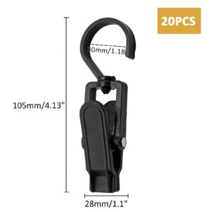 BokWin 20PCS Super Strong Plastic Swivel Hanging Hooks Home Travel Swivel Hanging Laundry Hooks Clip, Windproof Clip, 4.13inch, Black