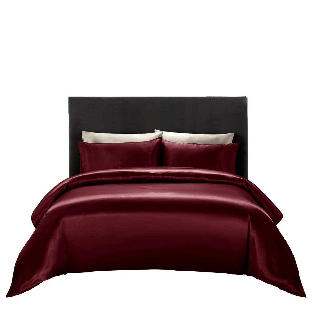 Rajan Linen Oversize King Duvet Cover 4 Piece Satin Oversize King Size Wine Duvet Cover Set (Duvet Cover + Fitted Sheet 19'' + 2 Pillow Cases) Zipper Closure