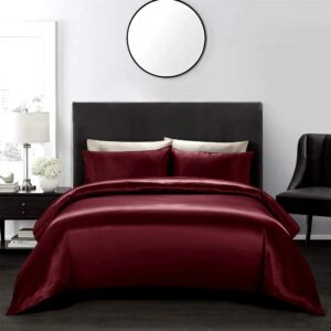 Rajan Linen Oversize King Duvet Cover 4 Piece Satin Oversize King Size Wine Duvet Cover Set (Duvet Cover + Fitted Sheet 19'' + 2 Pillow Cases) Zipper Closure