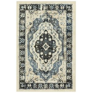 maples rugs caprice boho medallion trellis kitchen rugs non skid accent area carpet [made in usa], neutral/blue, 2'6" x 3'10"