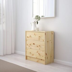 ATAADINE RAST 3-Drawer Chest, Pine, 24 3/8x26 3/4" Natural Pine Wood Home Bedroom Dorm Furniture Unfinished