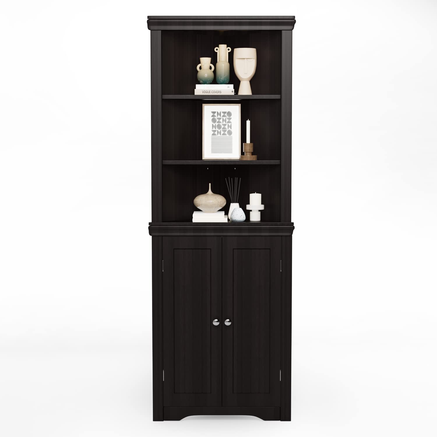 JUMMICO Corner Cabinet, Espresso, with 2 Doors and 3 Tier Shelves, Free Standing, Storage for Bathroom, Living Room, Bedroom or Kitchen