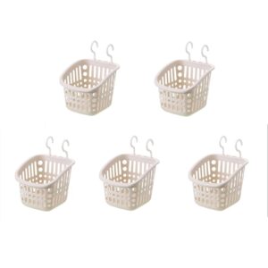 doitxue 5pcs plastic hanging baskets for shower, hanging basket organizer with hooks, square 6.3inches small hanging storage basket (beige)