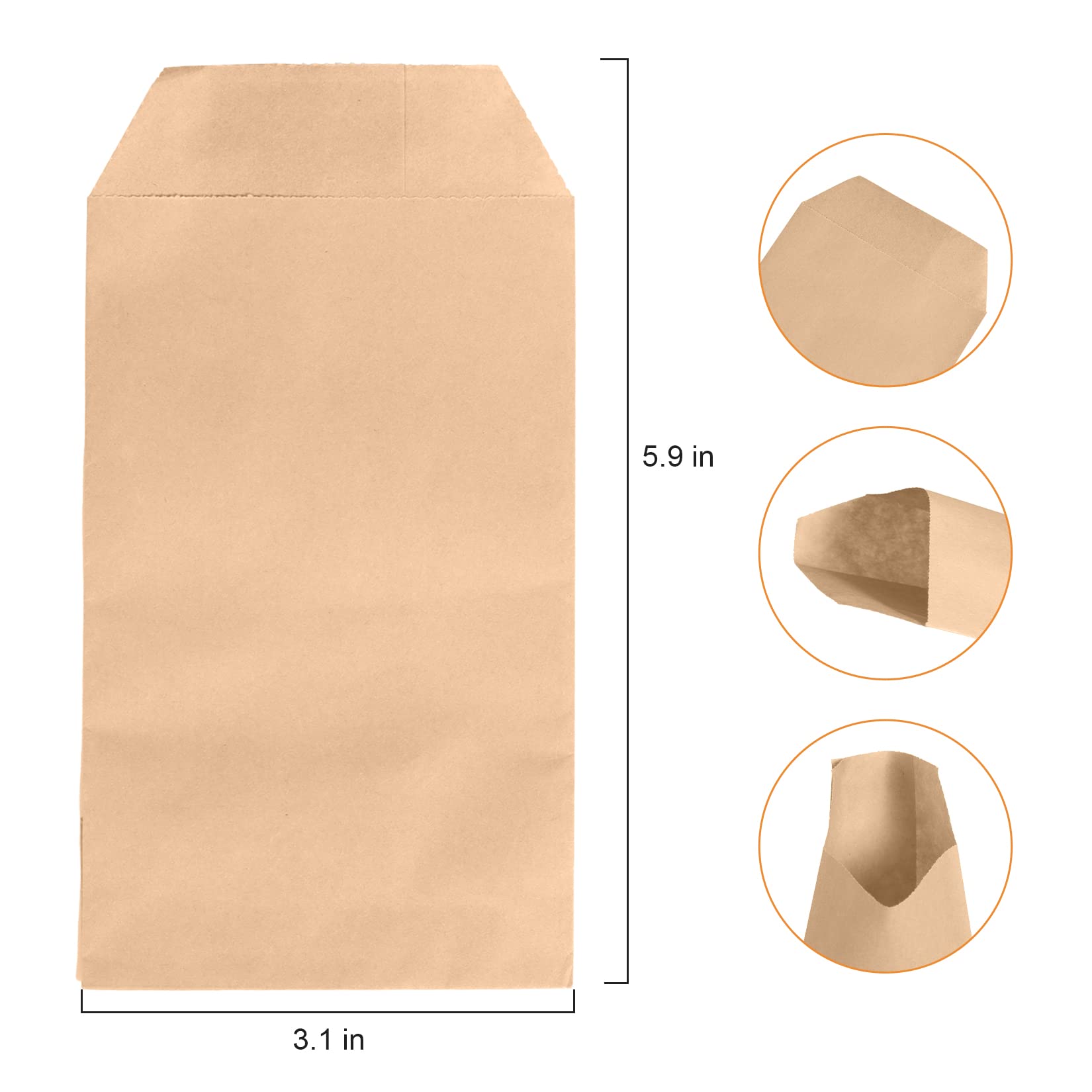 Florskoye Flat Kraft Paper Treat Bags White 100 Pack, 3x6 Inch Small Paper Bags for Gift Sandwich Candy Cookie Snacks Doughnut Popcorn Craft Jewelry Merchandise Party Favor Bags ( White 3.1x5.9 Inches)