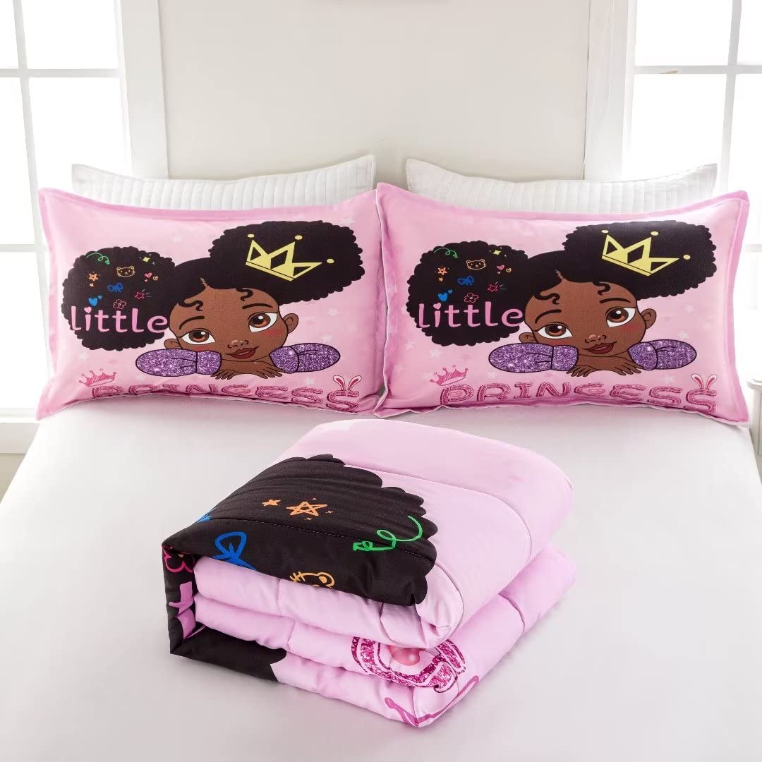 GRAT TIOC Cute Black Girl Comforter Set Twin,Black Girl Magic Bedding Set,African American Girl Comforter Set,Afro Black Melanin Bed Set Princess Bedroom Decor