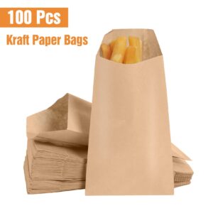 Florskoye Flat Kraft Paper Treat Bags White 100 Pack, 3x6 Inch Small Paper Bags for Gift Sandwich Candy Cookie Snacks Doughnut Popcorn Craft Jewelry Merchandise Party Favor Bags ( White 3.1x5.9 Inches)