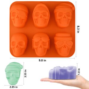 Moukiween 3D Skull Soap Silicone Molds, Set of 2 Halloween Skull Molds for Homemade Soap Making, Resin Crafts, Cake