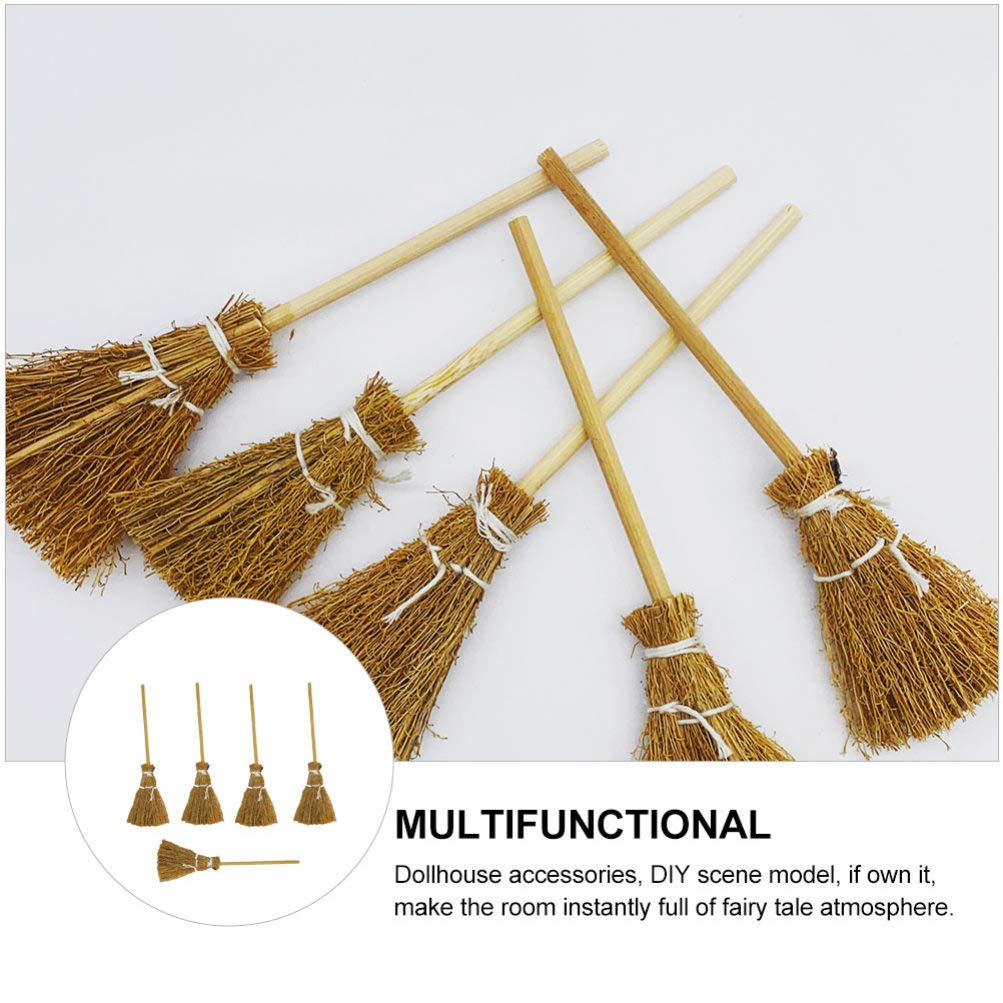 Toyvian Witch Broom Witch Broom 5Pcs Artificial Mini Broom Miniature Broom Props Mini Straw Broom Fairy Hopuse Micro Landscape Decoration Witch Broomstick Cinnamon Broom