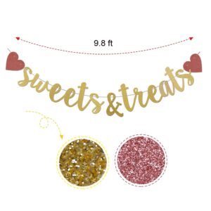 ZMYDZ Sweets & Treats Banner, Gold Glitter paper Birthdy Wedding Baby Shower Bridal Shower Engagement Party Decorations Wonka bar/Ice cream Banner