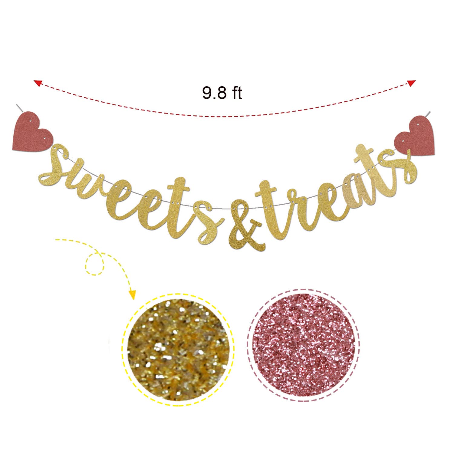 ZMYDZ Sweets & Treats Banner, Gold Glitter paper Birthdy Wedding Baby Shower Bridal Shower Engagement Party Decorations Wonka bar/Ice cream Banner