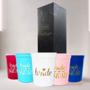 PartyGifts&beyond Bride Squad Plastic Cups 13packs Bachelorette Party Cups for Bridesmaid Bridal Shower Wedding Decorations(Neon)