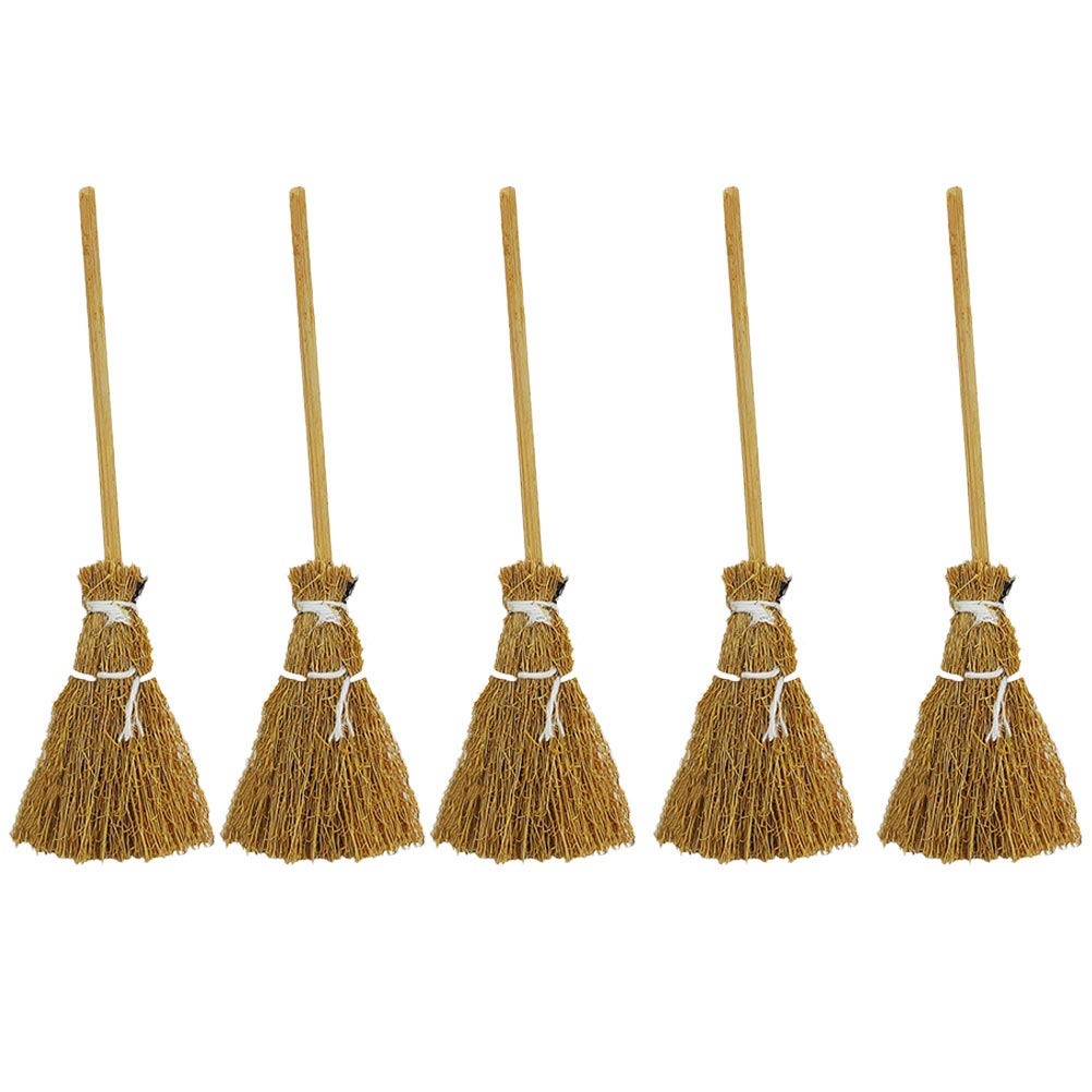 Toyvian Witch Broom Witch Broom 5Pcs Artificial Mini Broom Miniature Broom Props Mini Straw Broom Fairy Hopuse Micro Landscape Decoration Witch Broomstick Cinnamon Broom