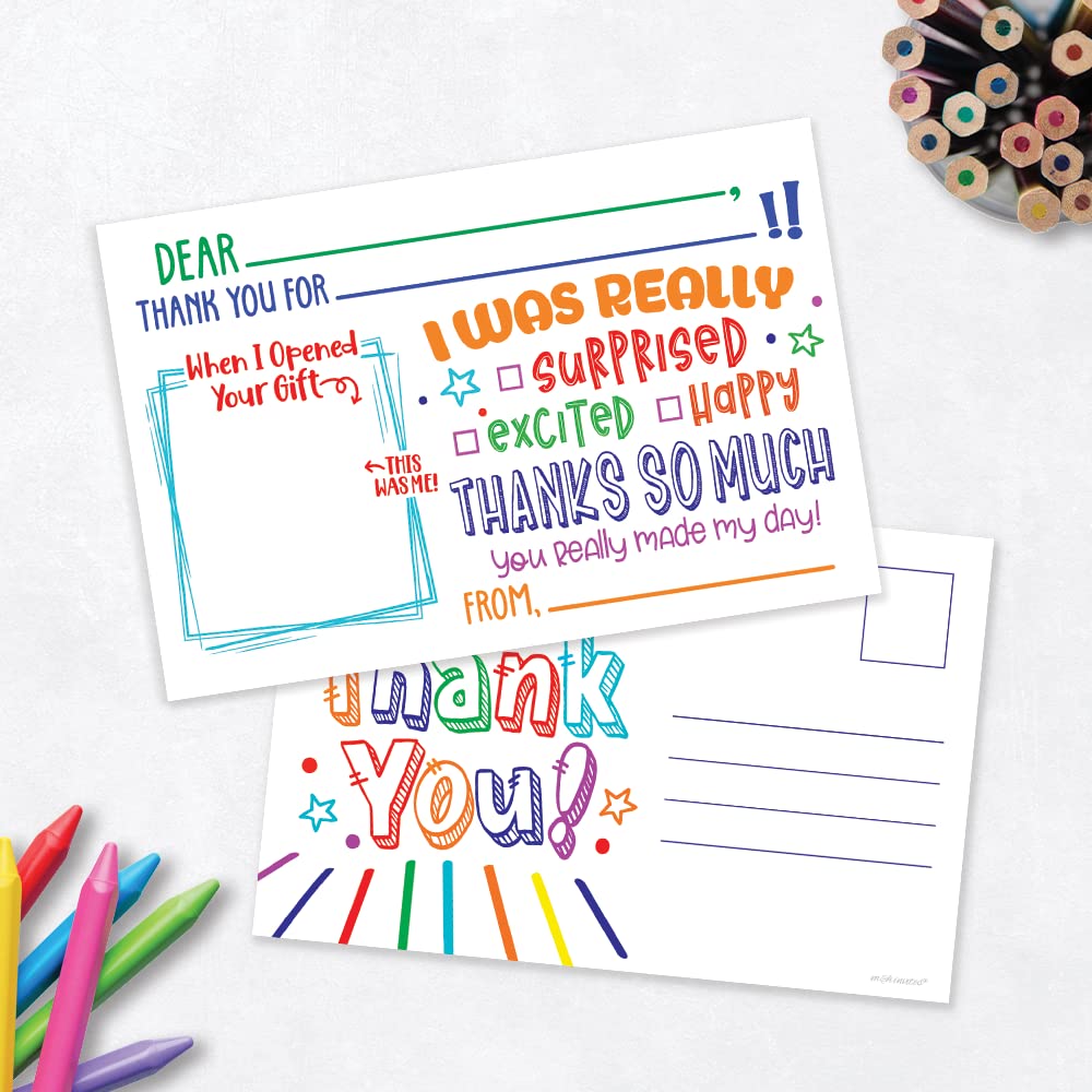 m&h invites 50 Kids Thank You Fill In The Blank Cards - Thank You Postcards For Boys or Girls