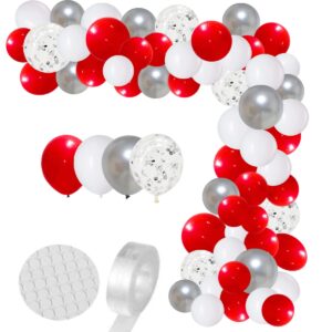 red white silver balloon garland arch kit, 122pcs red white balloons metallic silver balloons for women brithday wedding anniversary engagement bridal shower happy new year christmas party decorations