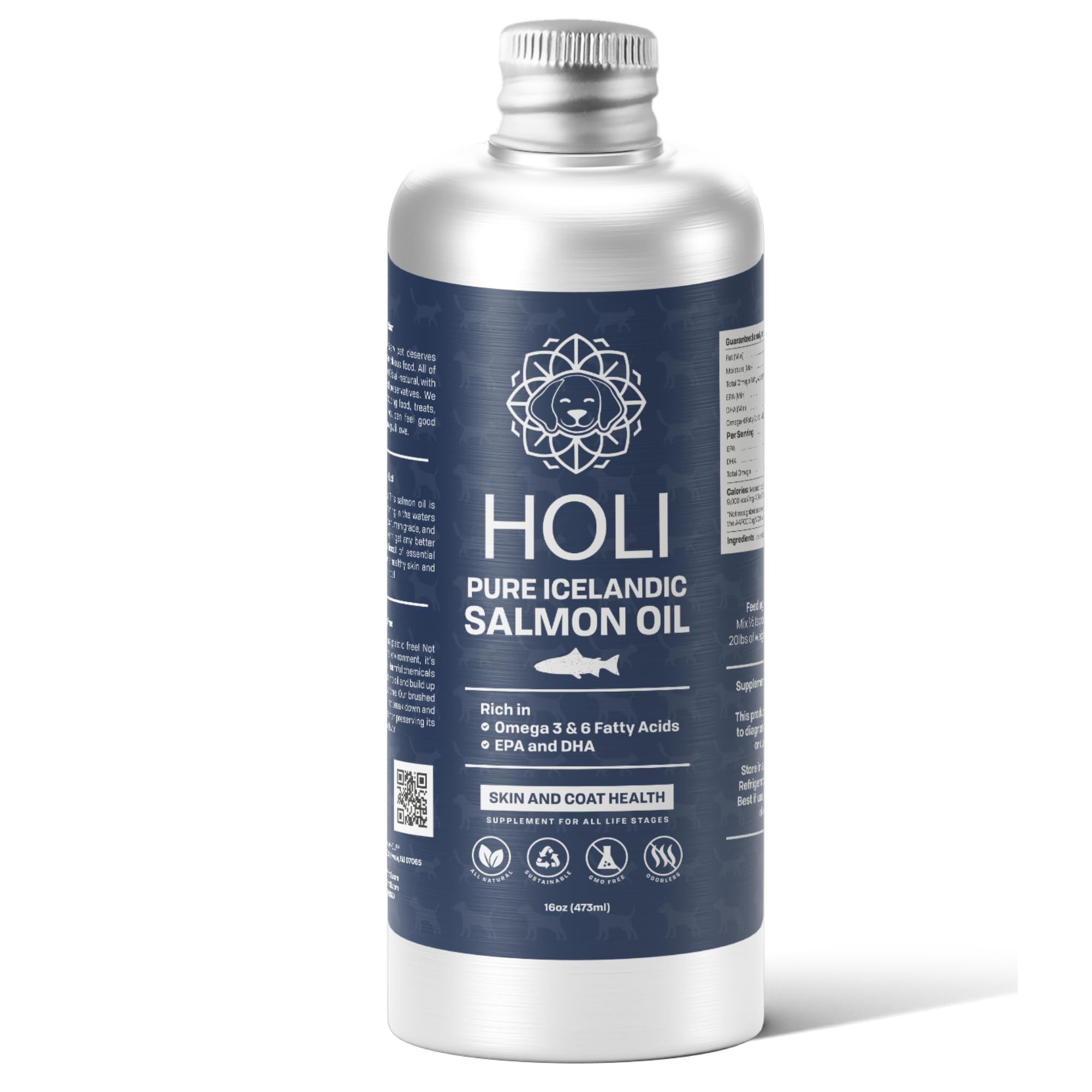 HOLI Salmon Oil for Dogs Skin and Coat | Icelandic Fish Oil for Cats & Dogs | Omega 3 EPA + DHA Supports Joint Mobility, Immune & Heart Health