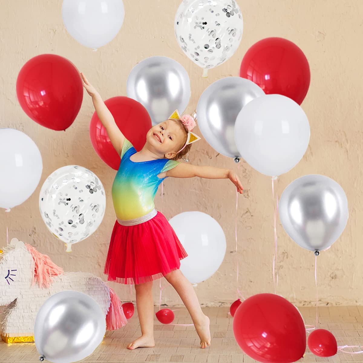 Red White Silver Balloon Garland Arch Kit, 122PCS Red White Balloons Metallic Silver Balloons for Women Brithday Wedding Anniversary Engagement Bridal Shower Happy New Year Christmas Party Decorations