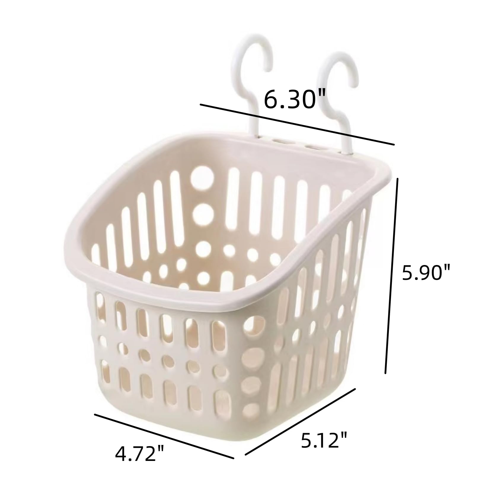 Doitxue 5PCS Plastic Hanging Baskets for Shower, Hanging Basket Organizer with Hooks, Square 6.3Inches Small Hanging Storage Basket (Beige)