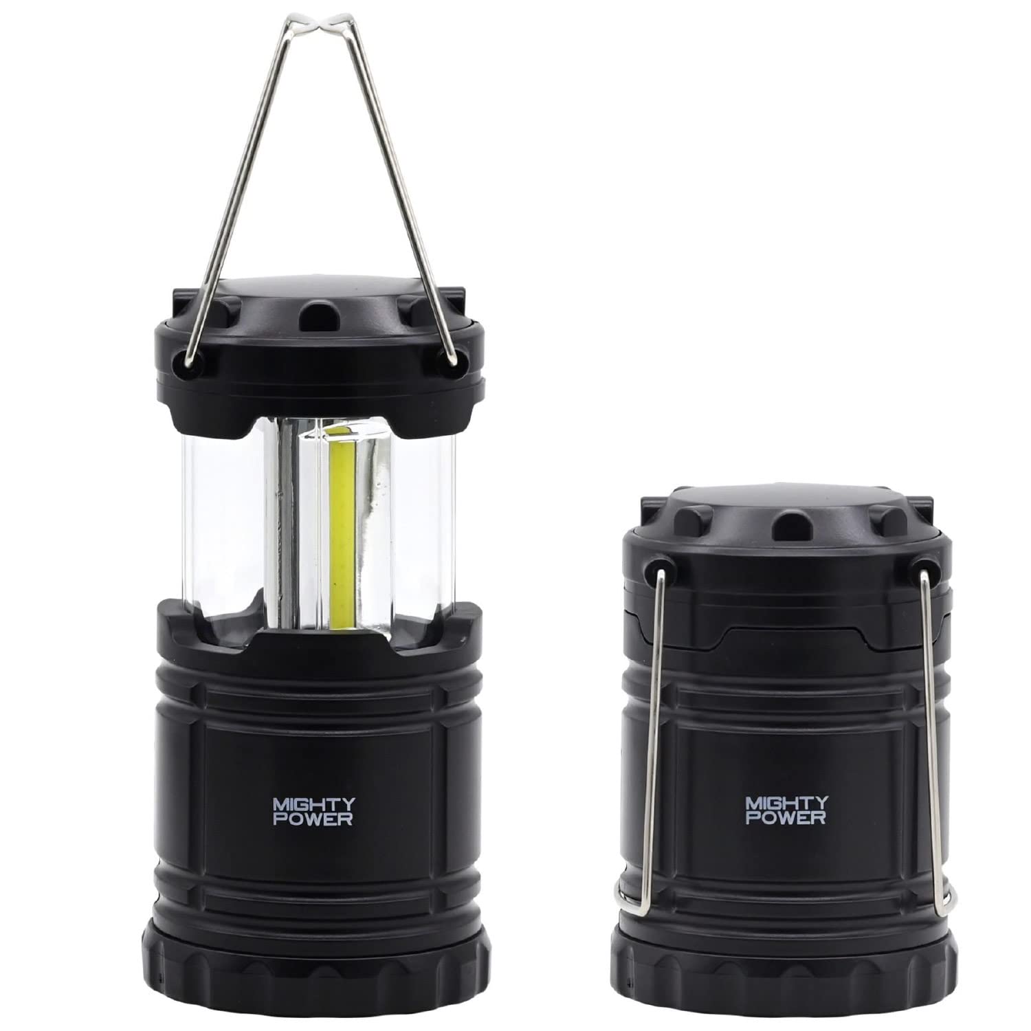 Ultra Bright Portable Collapsible Camping LED Lantern Light by Mighty Power, for Hiking, Blackouts, Picnic Party and Emergency up to 12 Hours with 3AA Batteries Included, Lightweight Design, Black