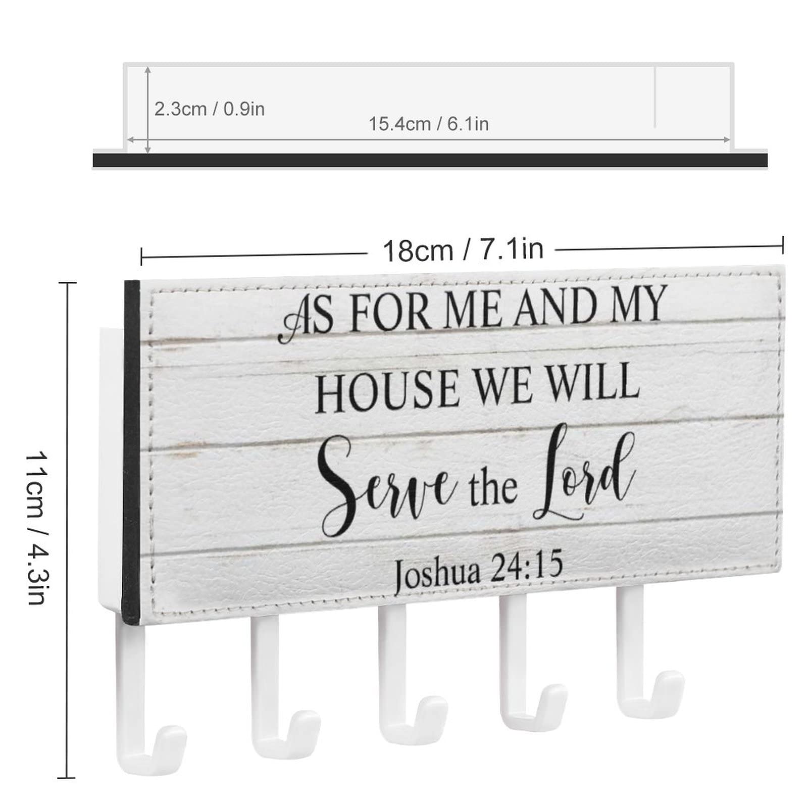 As for Me and My House We Will Serve The Lord Key Holder Wall Mount Key Rack Christian Saying Self Adhesive Key Hanging Rack Rustic Decoration for Entryway Mudroom Hallway Office 7x4 inch