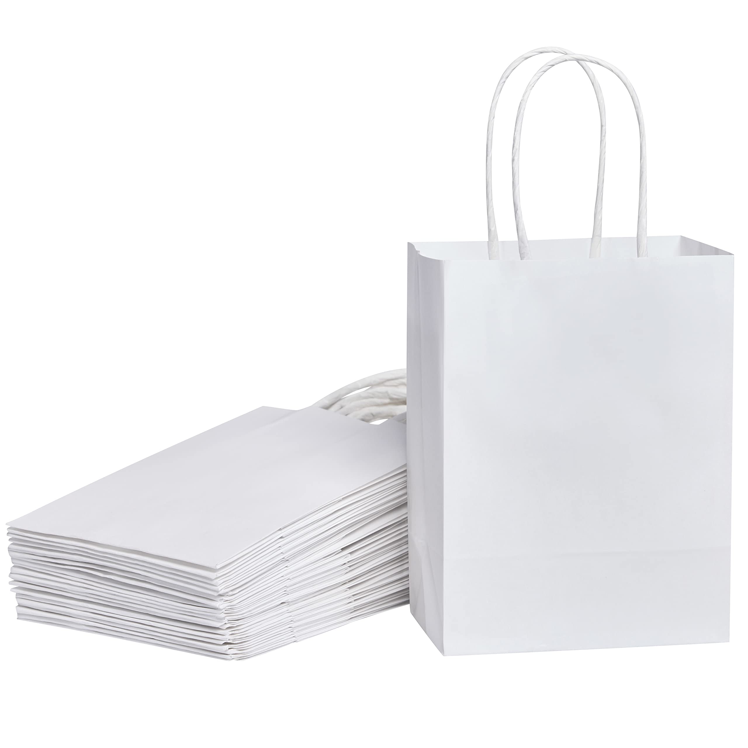 SUNCOLOR 25 Pieces 6" Mini Goodie Bags Small White Gift Bags with Handle for Party Favor Bags (White)