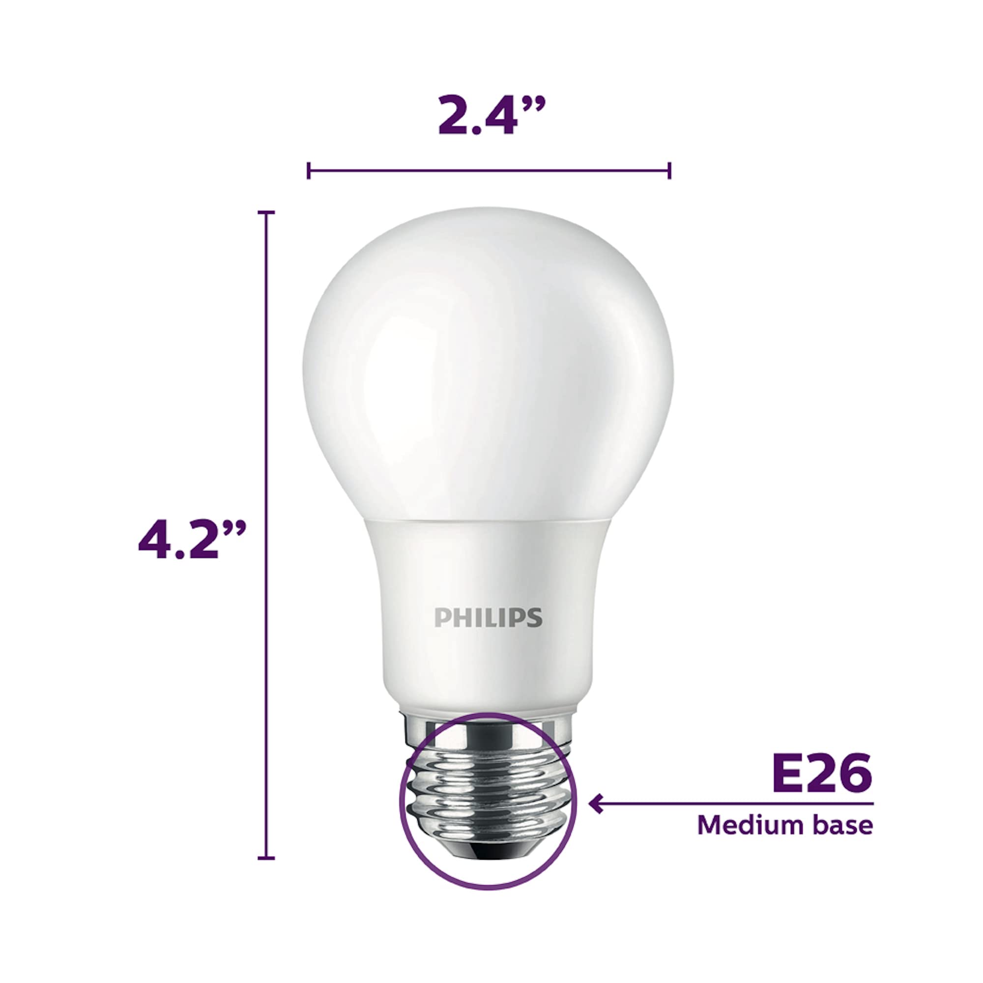 PHILIPS LED Basic Frosted Non-Dimmable A19 Light Bulb - EyeComfort Technology - 1000 Lumen - Daylight (5000K) - 10W=75W - E26 Base - Indoor - 8-Pack