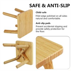 Kids Step Stool - Toddler Stool - Bamboo Wooden Stepping Foot Stools Adult Bedside Step Stool for Bed 350 Lbs Capacity Portable Small Stools to Sit on (Small Square)