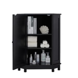 Mancofy Home Corner Storage Cabinet, Bathroom Triangle Corner Floor Cabinet, Wood Freestanding Corner Cabinet with Single Door and Shelves (Black)