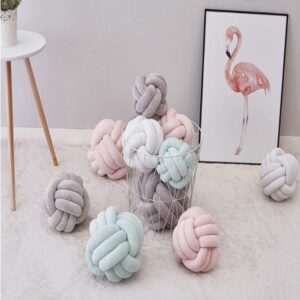 CinYana Knot Ball Throw Pillow Plush Toy Household Decoration Bed Room Office Sofa Couch Decor Simple Knotted Pillow 3-Strand Cotton Ropes Weaving (9.8", Olive Green)