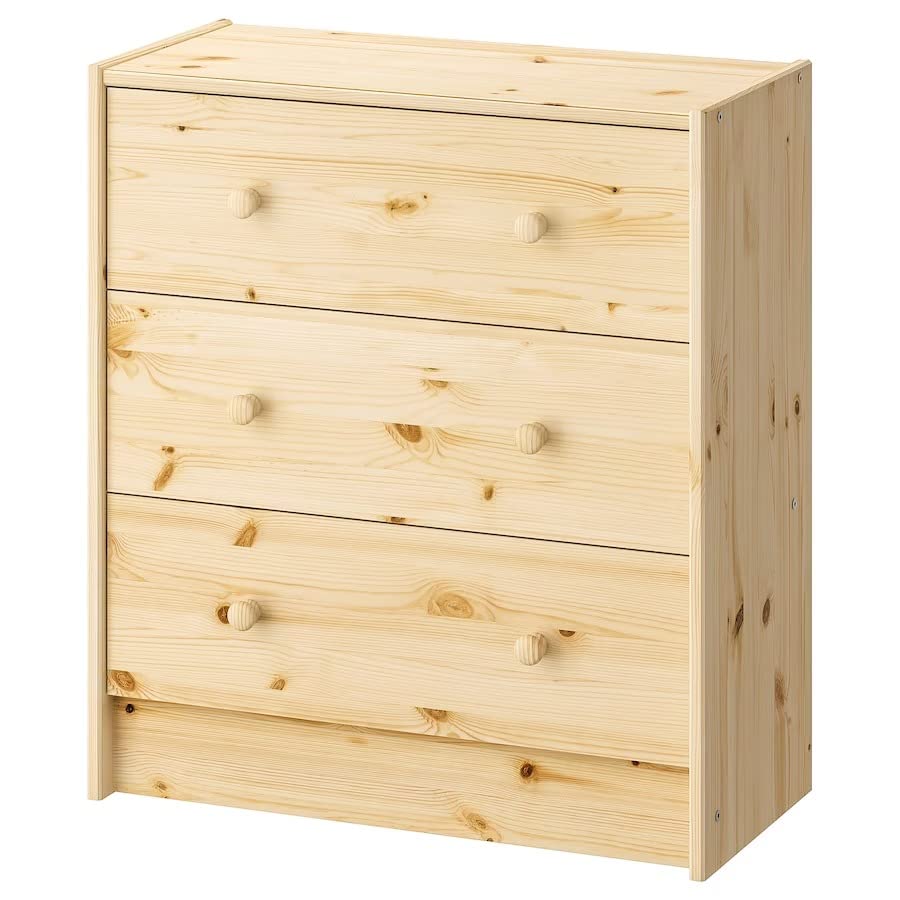 ATAADINE RAST 3-Drawer Chest, Pine, 24 3/8x26 3/4" Natural Pine Wood Home Bedroom Dorm Furniture Unfinished