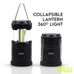 Ultra Bright Portable Collapsible Camping LED Lantern Light by Mighty Power, for Hiking, Blackouts, Picnic Party and Emergency up to 12 Hours with 3AA Batteries Included, Lightweight Design, Black