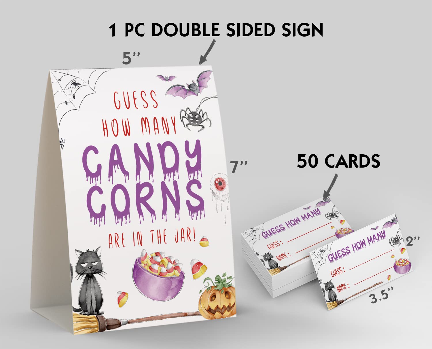 Guess How Many Candy/Corns Are In The Jar (1 Double-sided Printing Sign & 50 Game Cards), Halloween Party Decorations, Halloween Party ideas Halloween Party Games for Kids Baby Shower Games | HW010M