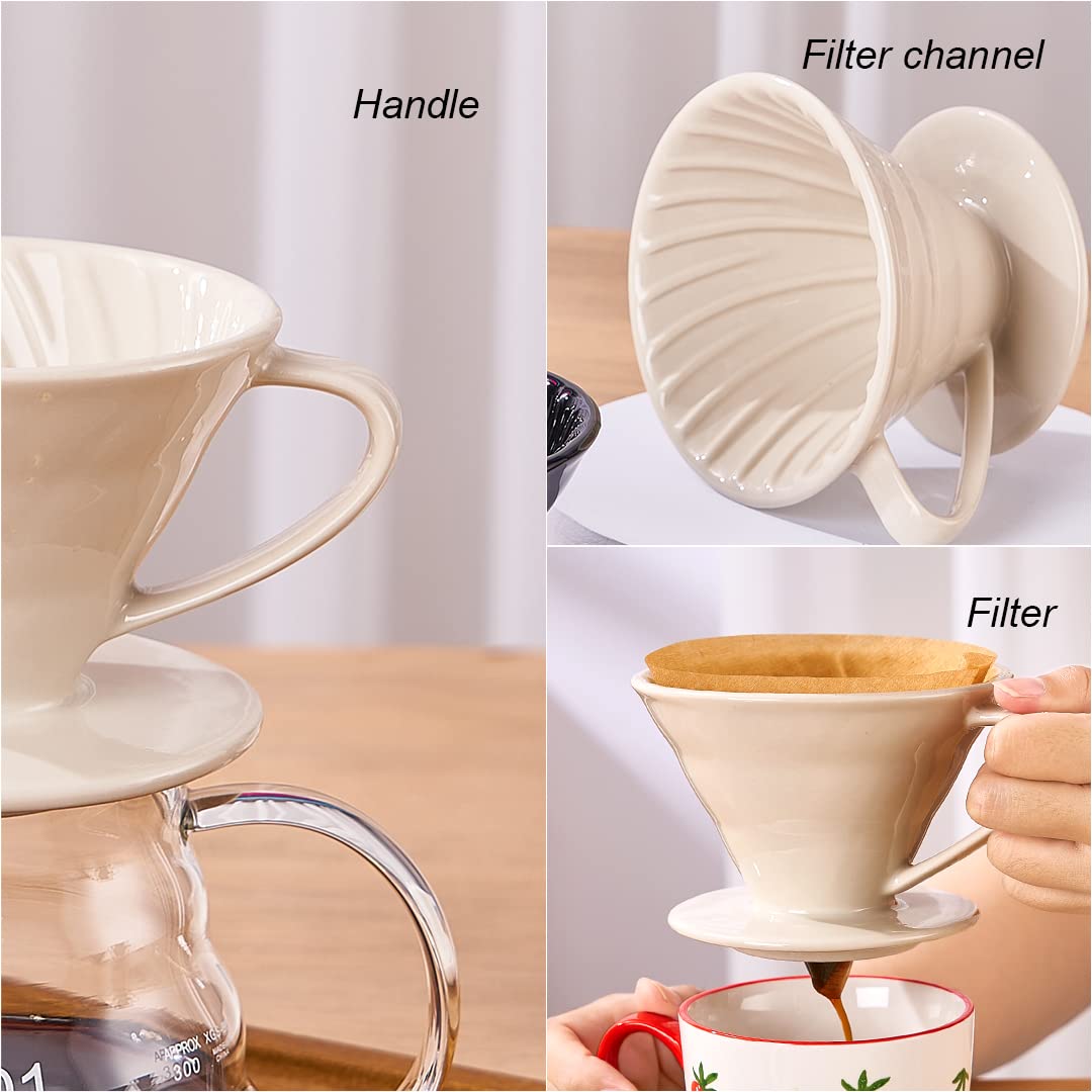 YOLIFE Pour Over Coffee Dripper, Pour Over Cone Coffee Maker, Ceramic, 2 Cup, Off White