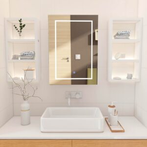 Mepplzian Medicine Cabinet with Lights Bathroom Medicine Cabinet with Mirror Wall Mounted Lighted Illuminated Mirror Cabinet with Storage,Brightness Adjustable,Not Recessed 27.5 X19.6 Inch